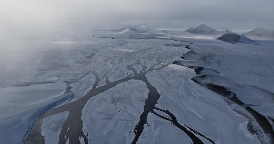 Arctic river covered with ice