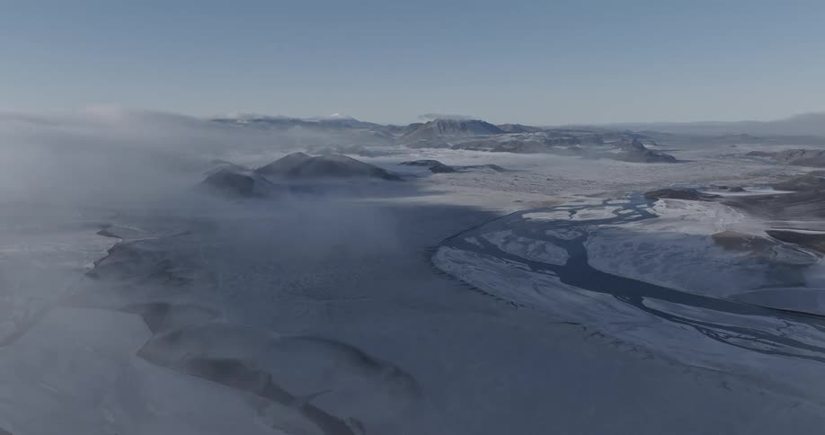 Aerial view of mountains in the tundra at morning