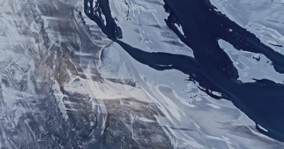 Aerial view of a glacier river