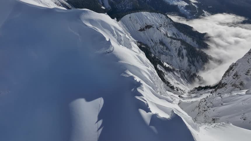 During winter in the arctic snow covering the mountain