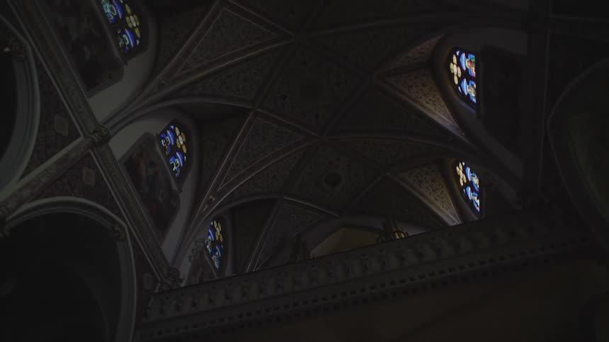 Interior of a church with renaissance art on the ceiling