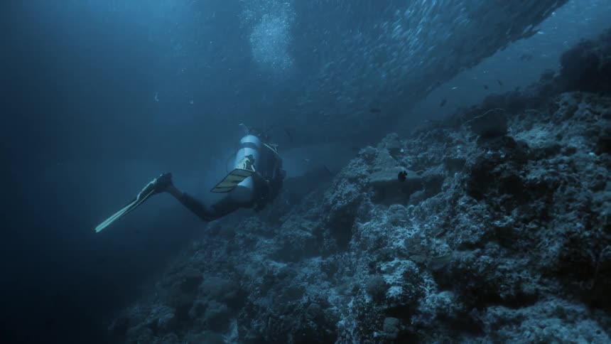 A diver swimming underwater