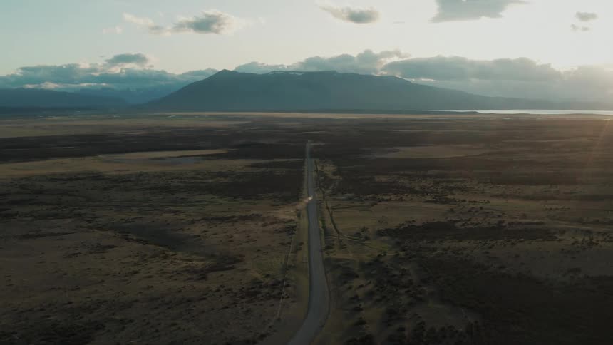 Skyline of a road in the middle of the desert