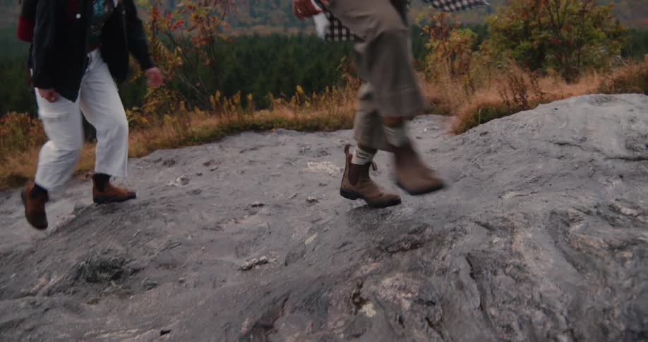 Some people climbing a huge rock and they are happy