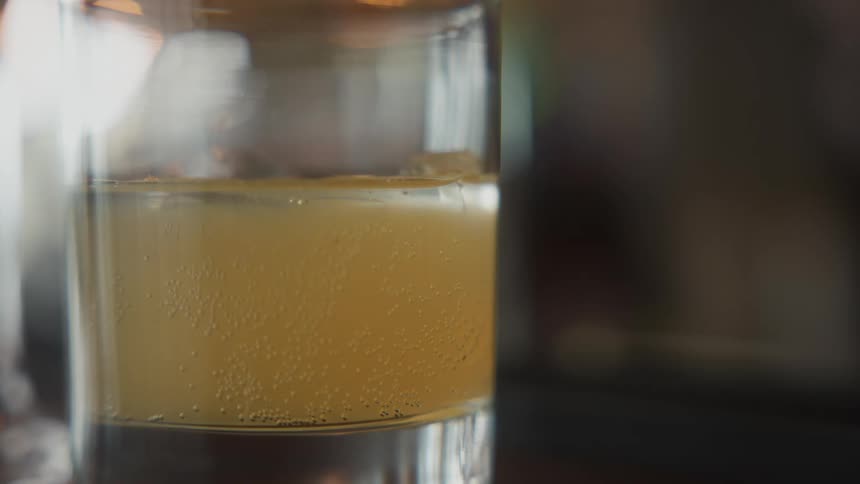Close up of an amber fizzy drink