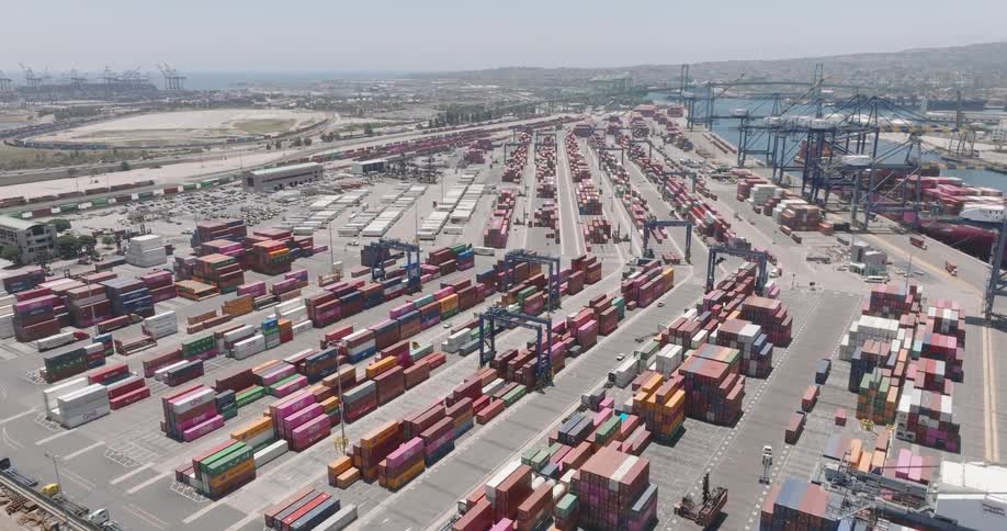 The harbor is full of shipping containers