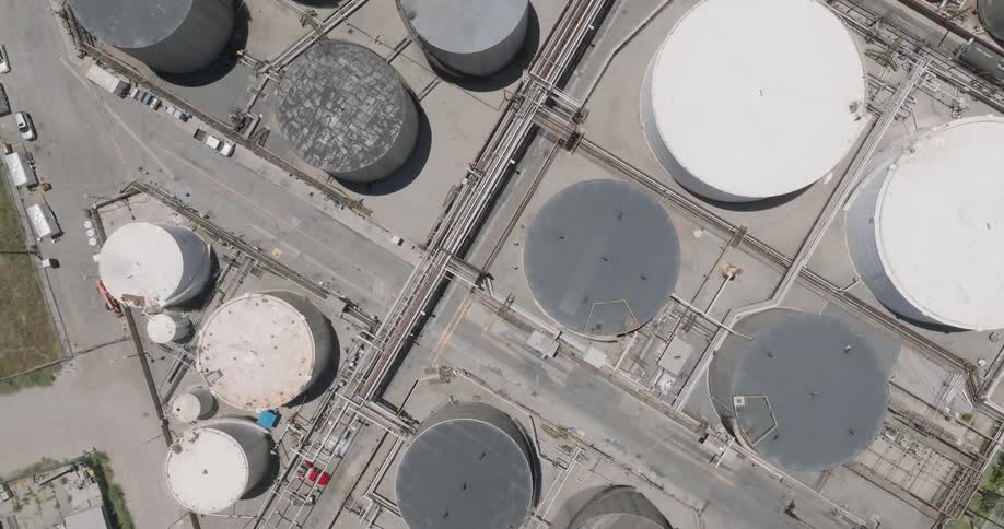 Aerial of a company with parked trucks