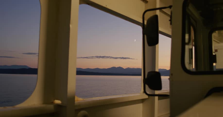 Landscape seen through the window of a cruise ship