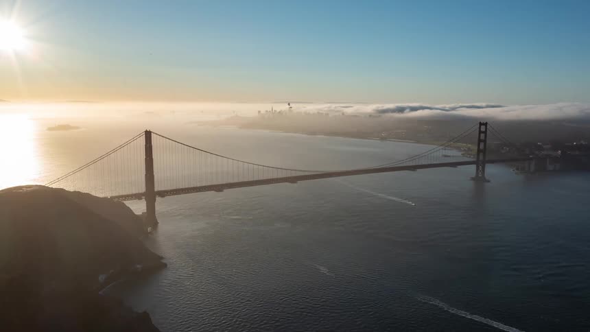 Aerial of the golden gate bridge during early morning