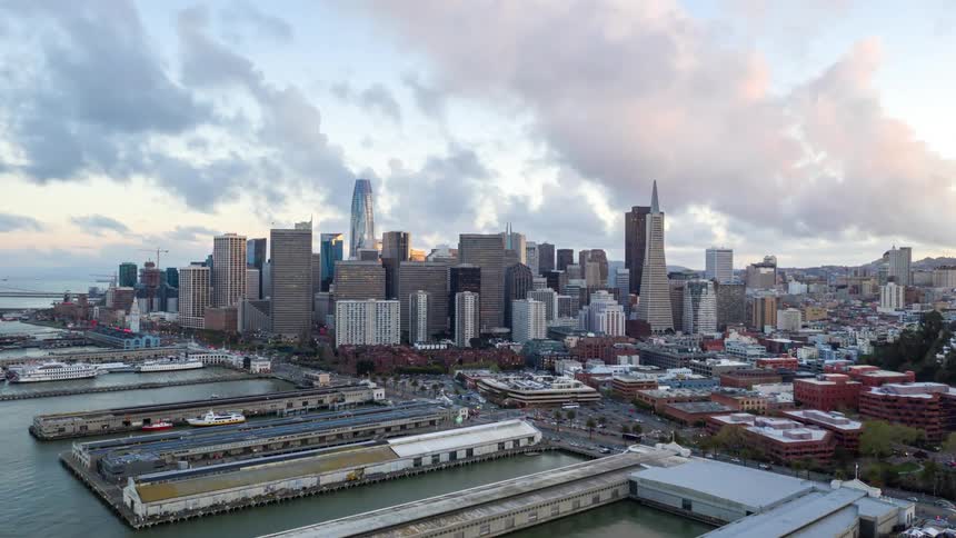 Timelapse of a morning in a seaside metropolis