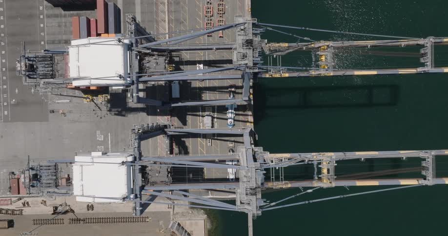 Aerial view of platforms in a seaside port