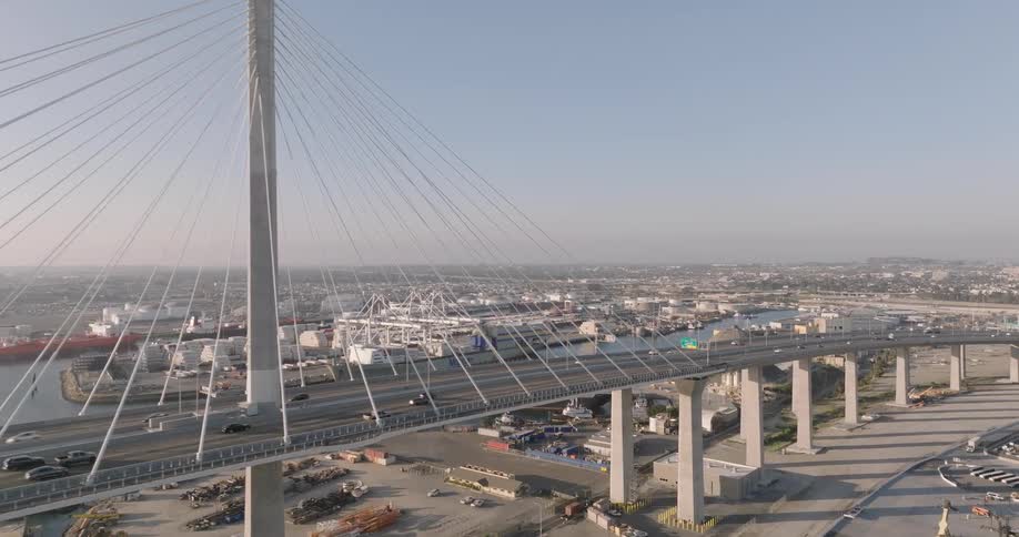 A clip of a bridge close to the shore