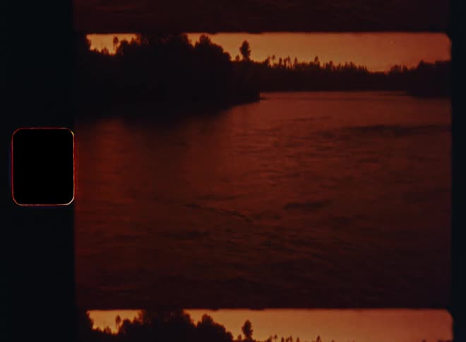 Sunset over a lake caught on vintage film