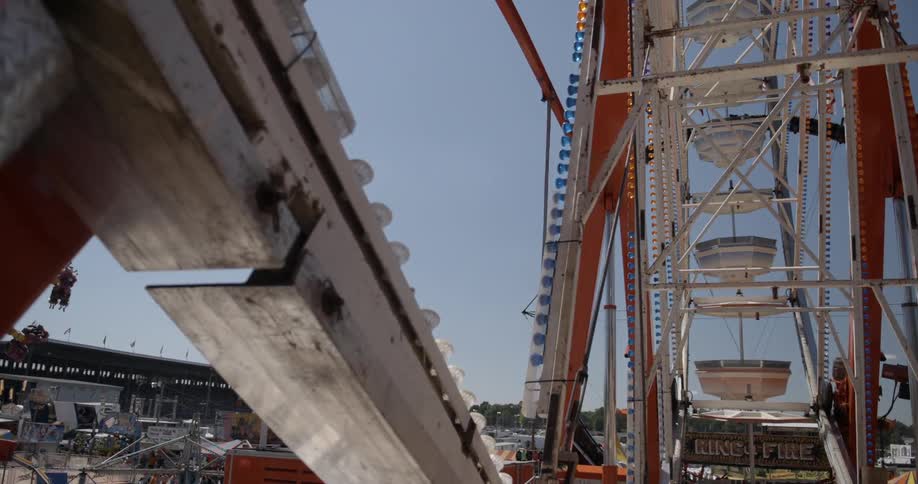 A ferris wheel spins