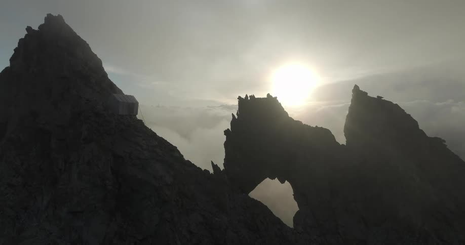 Aerial of rock formation during a cloudy morning