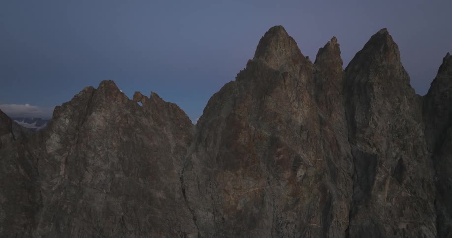 Aerial view of the peaks on a mountain range