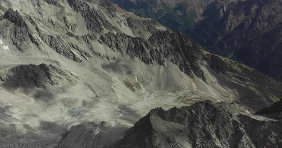Aerial view of rugged mountainous area