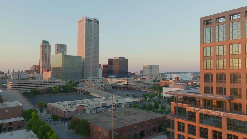 The city is full of tall buildings