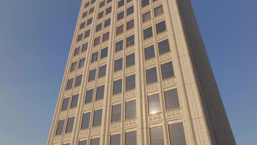 Aerial view of an office building against the blue sky