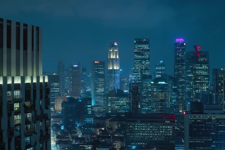 Time lapse of lights going on and off in the city at night