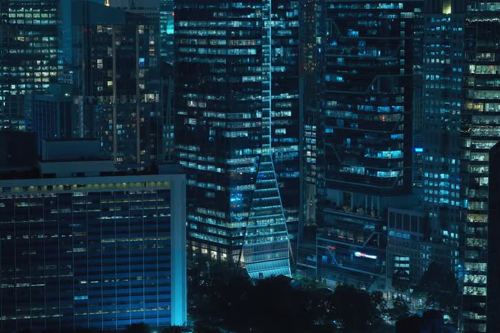 View of buildings in a metropolis at night in time lapse