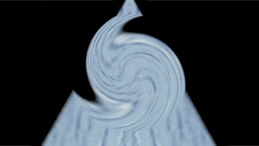 A white abstract shape on a black solid background