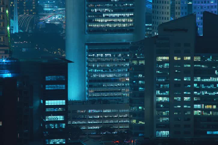 Time lapse of lights flashing and blinking in the city at night