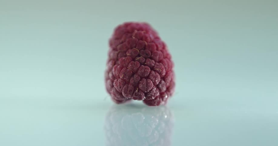 A close up time lapse of raspberry against a limbo background as it rapidly freezes over