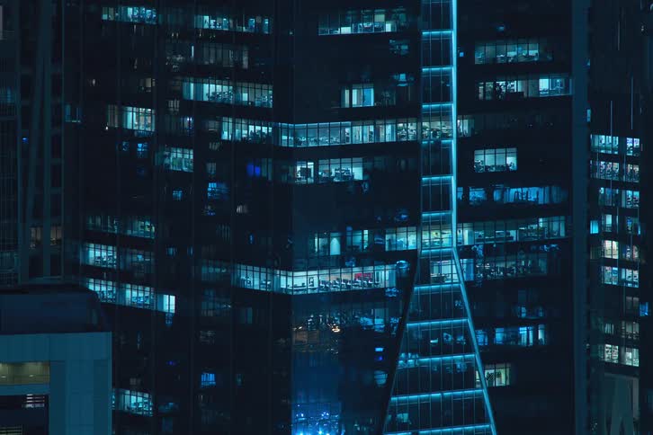 View of a building at night in time lapse