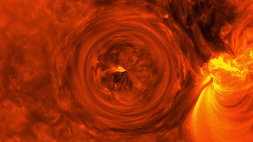 Molten fire spins in smoke