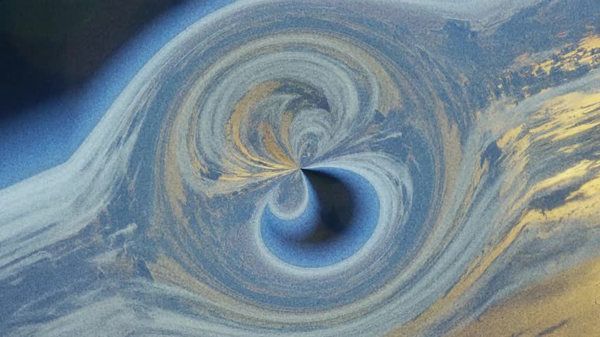 Magnifying area moves across surface of earth distorting the terrain