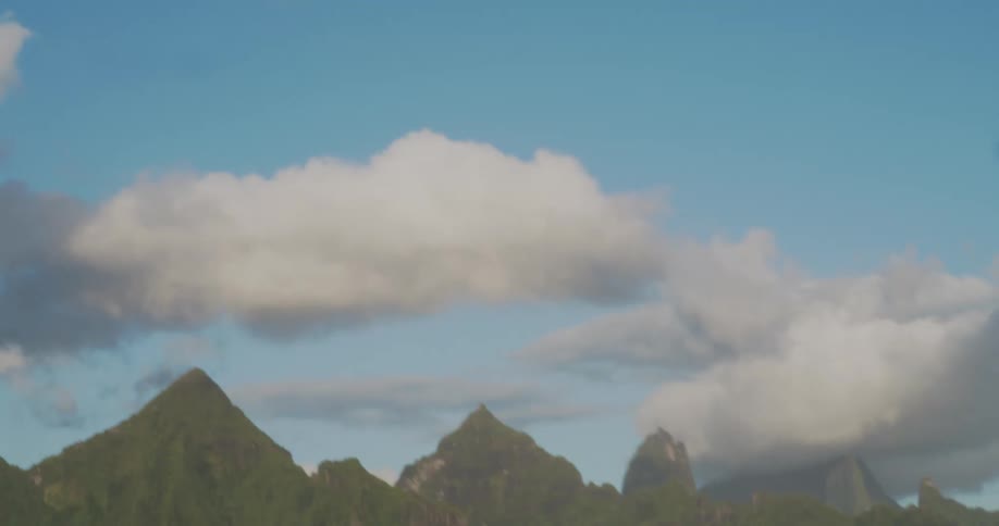 Panorama of the sea with waves overlooking peaks and mountains