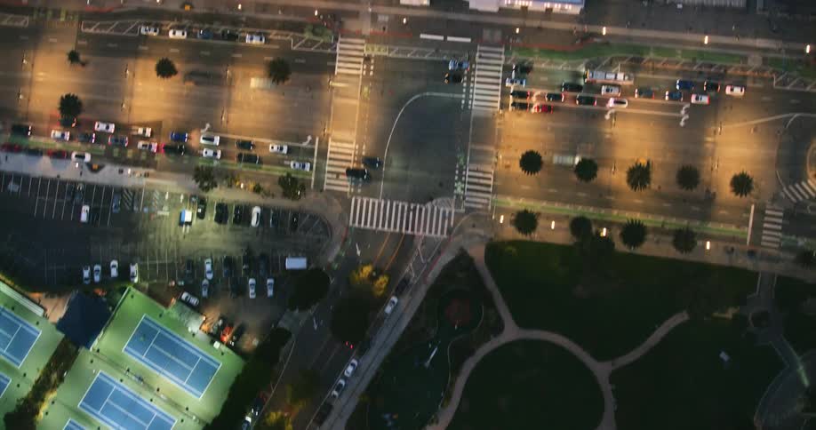 Helicopter aerial of San Francisco at night