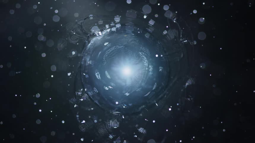 Spots cover area surrounding clear gelatinous fluid expanding around bright shining center