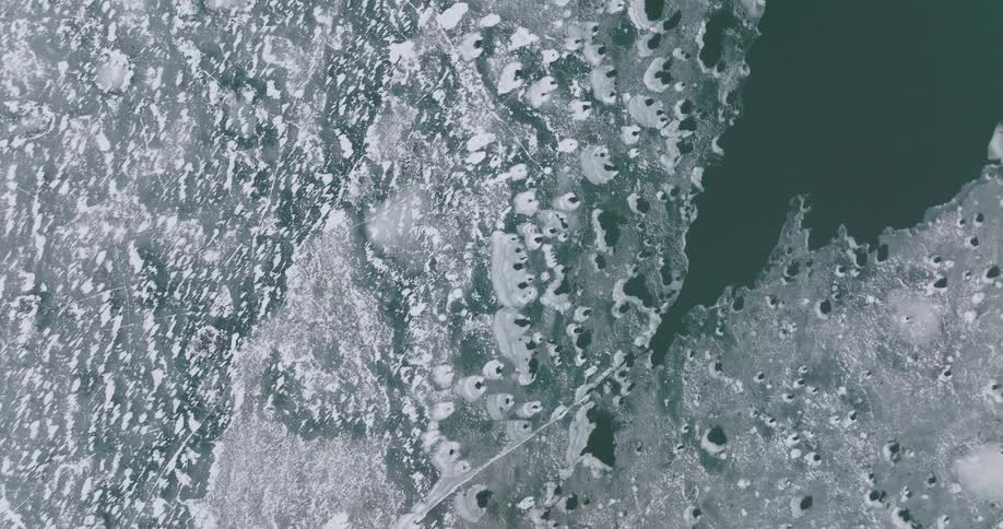 Aerial of frozen sea during winter