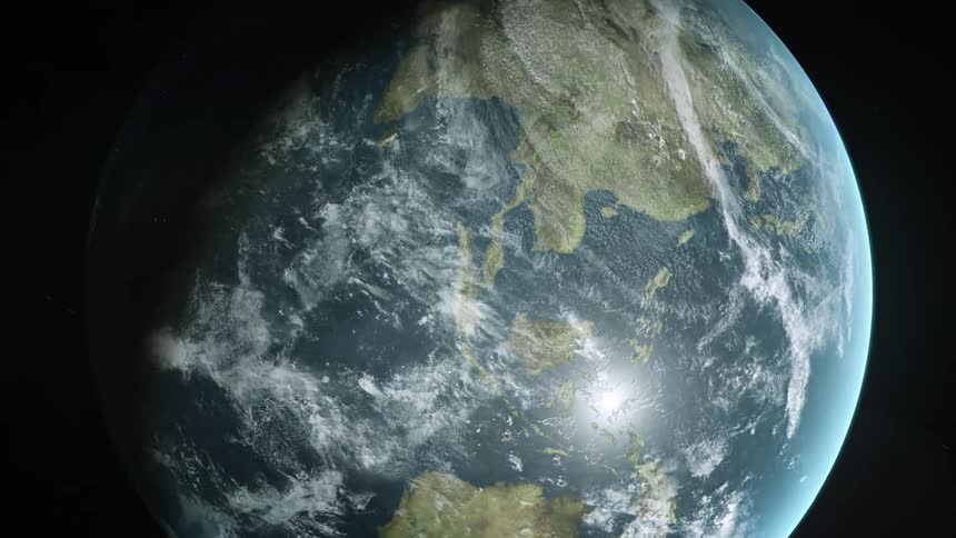 An image of planet earth rotating rapidly and heading upward