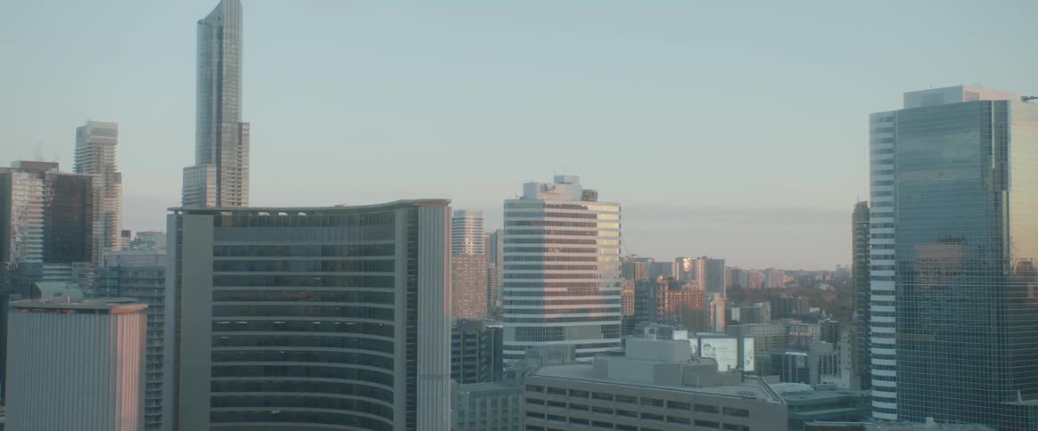 Aerial view of office buildings and skyscrapers in downtown area in the city