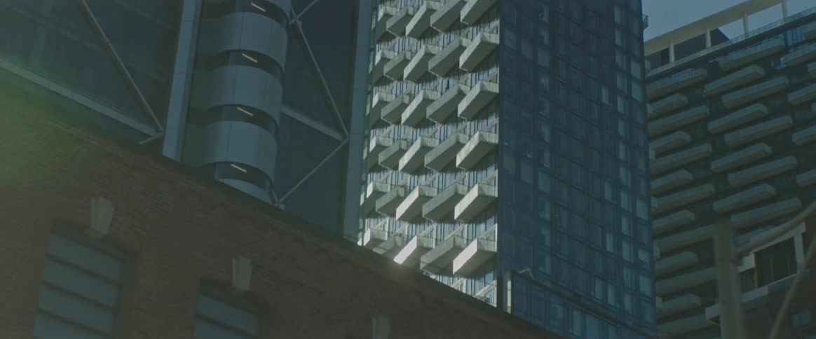 The sun is reflecting off the buildings