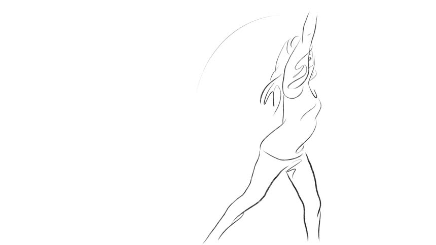 Female in line drawing moves arm through a circular movement
