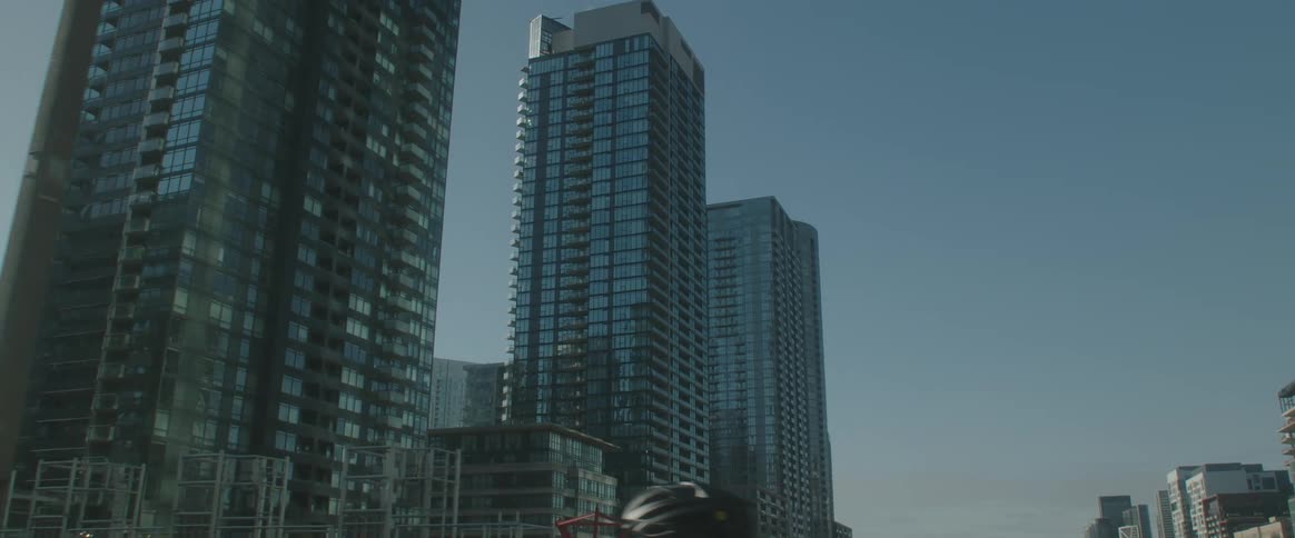 View of skyscrapers in a metropolis with a blue sky