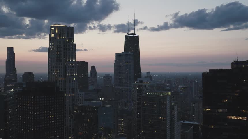 City skyline of metropolitan area at sunset