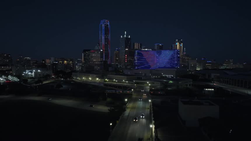 Aerial view of colorful lights in the city at night