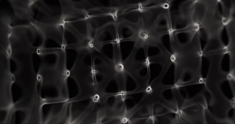 Several networkshaped dots are flashing on a black background