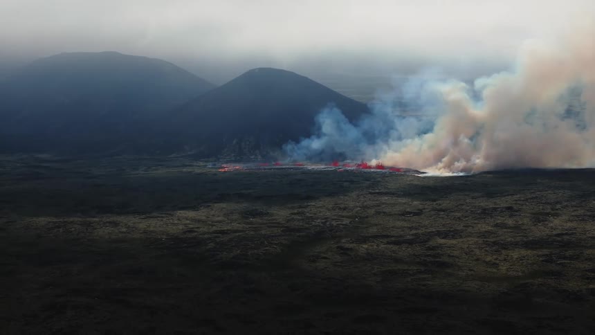 The lava flows from the volcano
