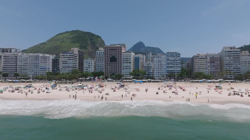 Aerial view of people on vacation at the beach