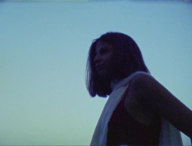 Film footage of a woman outside of her vehicle is displayed