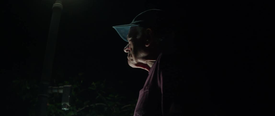 Elderly person with a cap outdoors observing