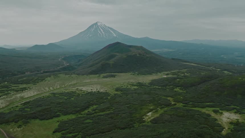 Aerial view of mountain peaks in the plains