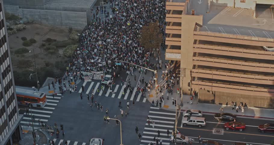 A demonstration takes place in the metropolitan city during the day
