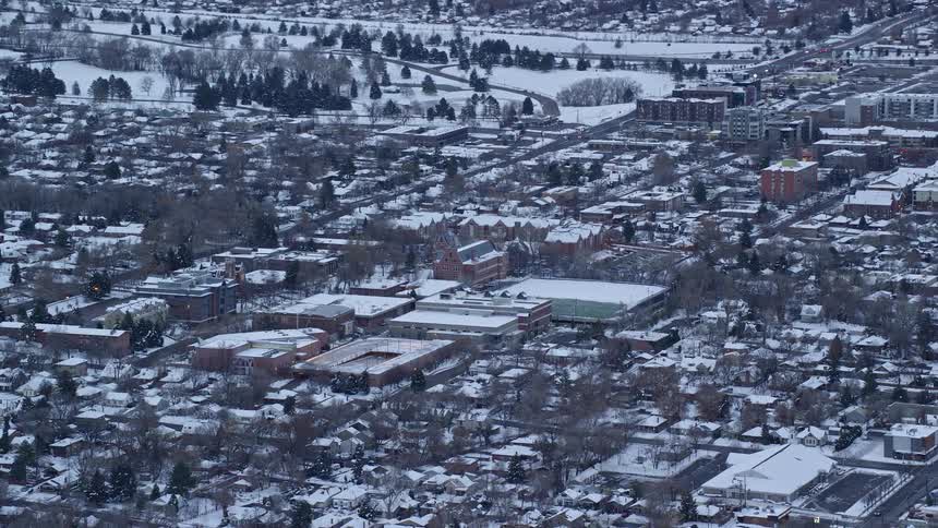 Panorama of a residential city covered in snow